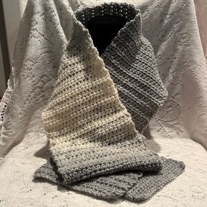 Cozy Silver and Cream Crocheted Scarf
